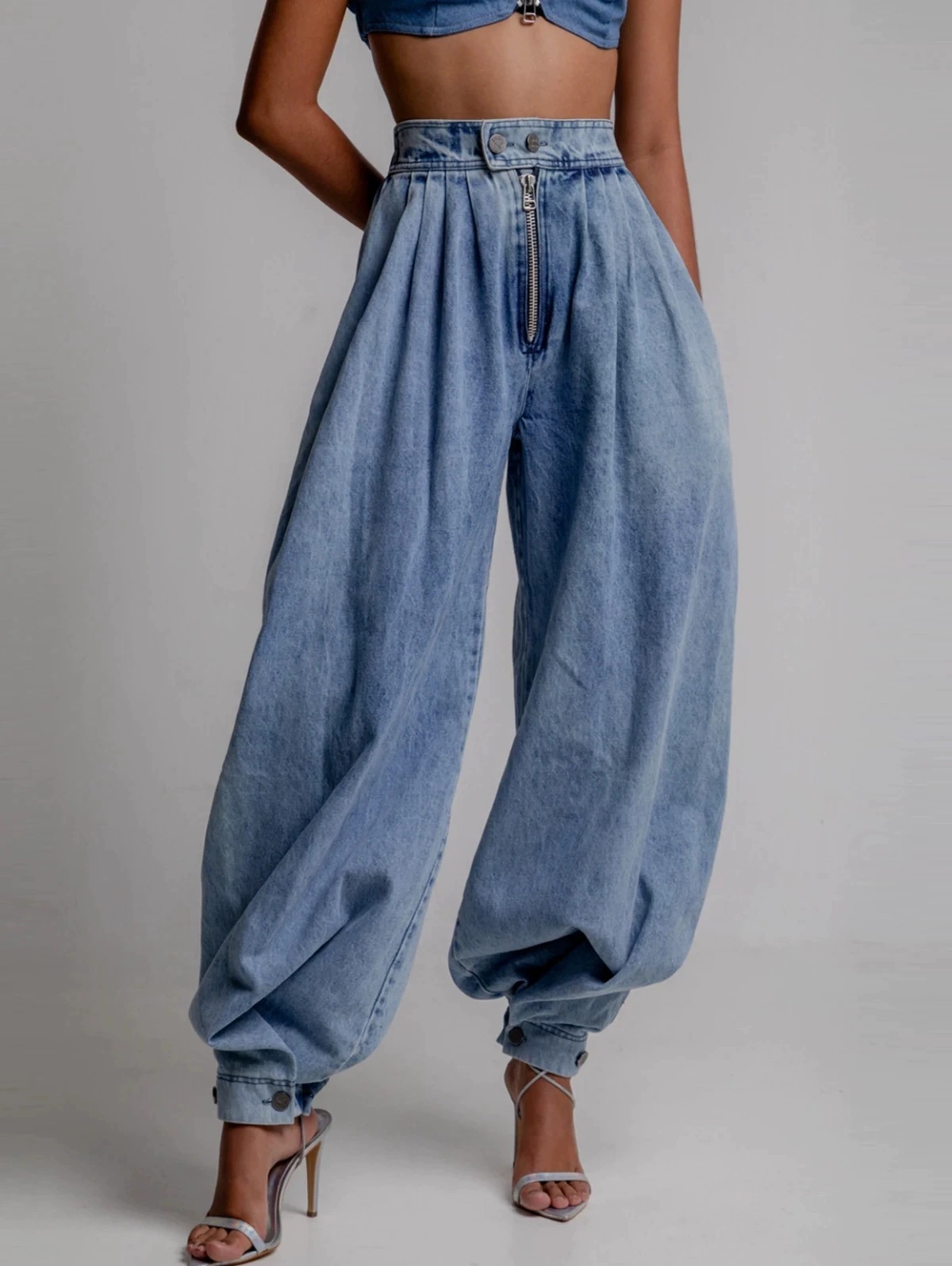 Summer High Waist Zipper Jogger Jeans thumbnail 2