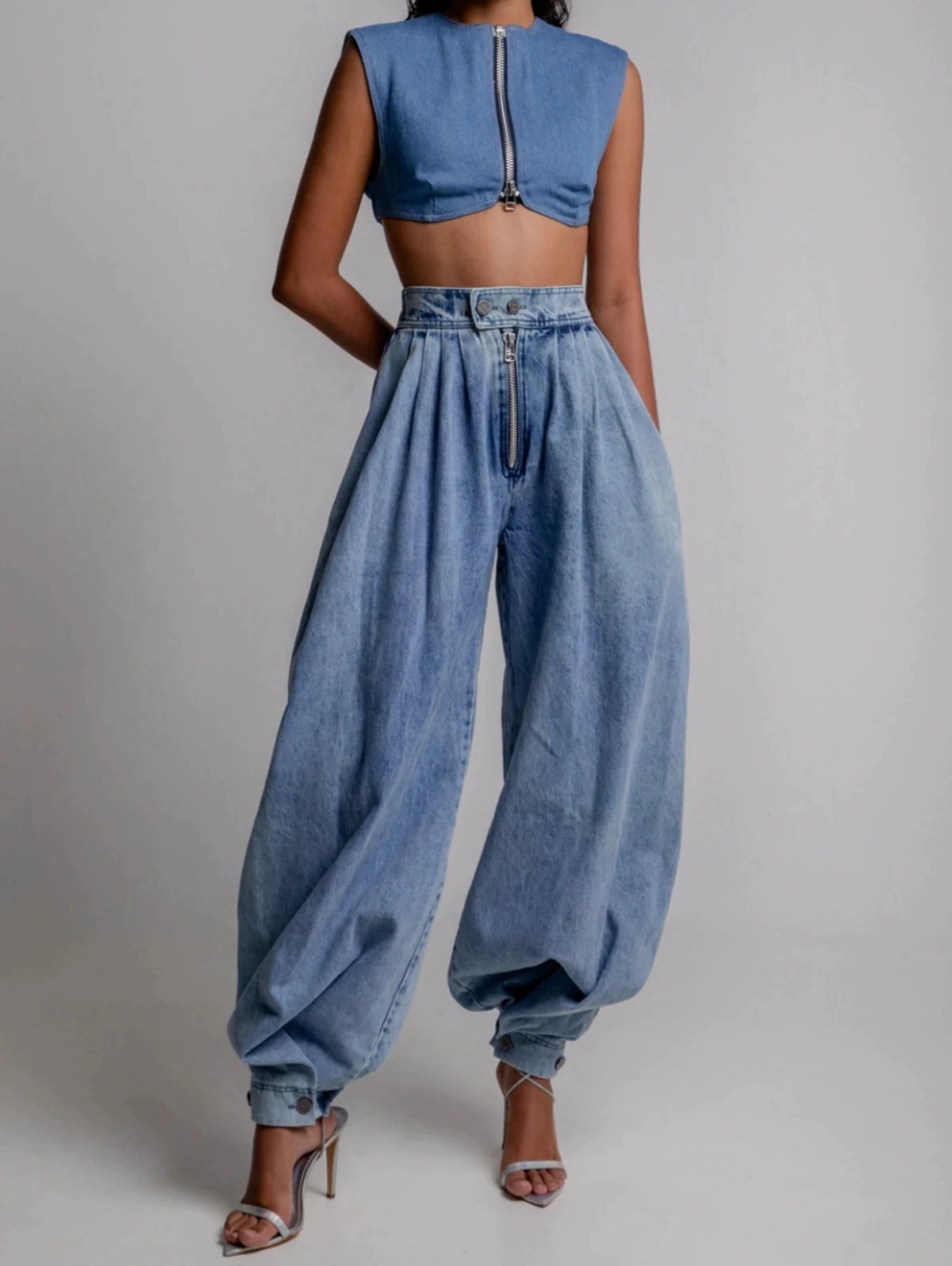 Summer High Waist Zipper Jogger Jeans thumbnail 3