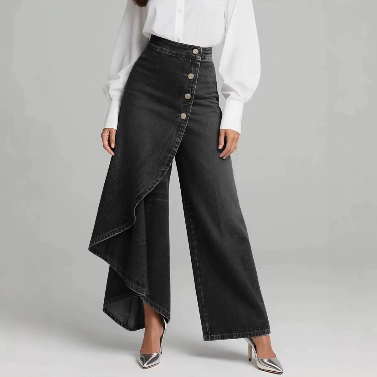 Long Hem High Waist Multi-Button Jeans thumbnail 2