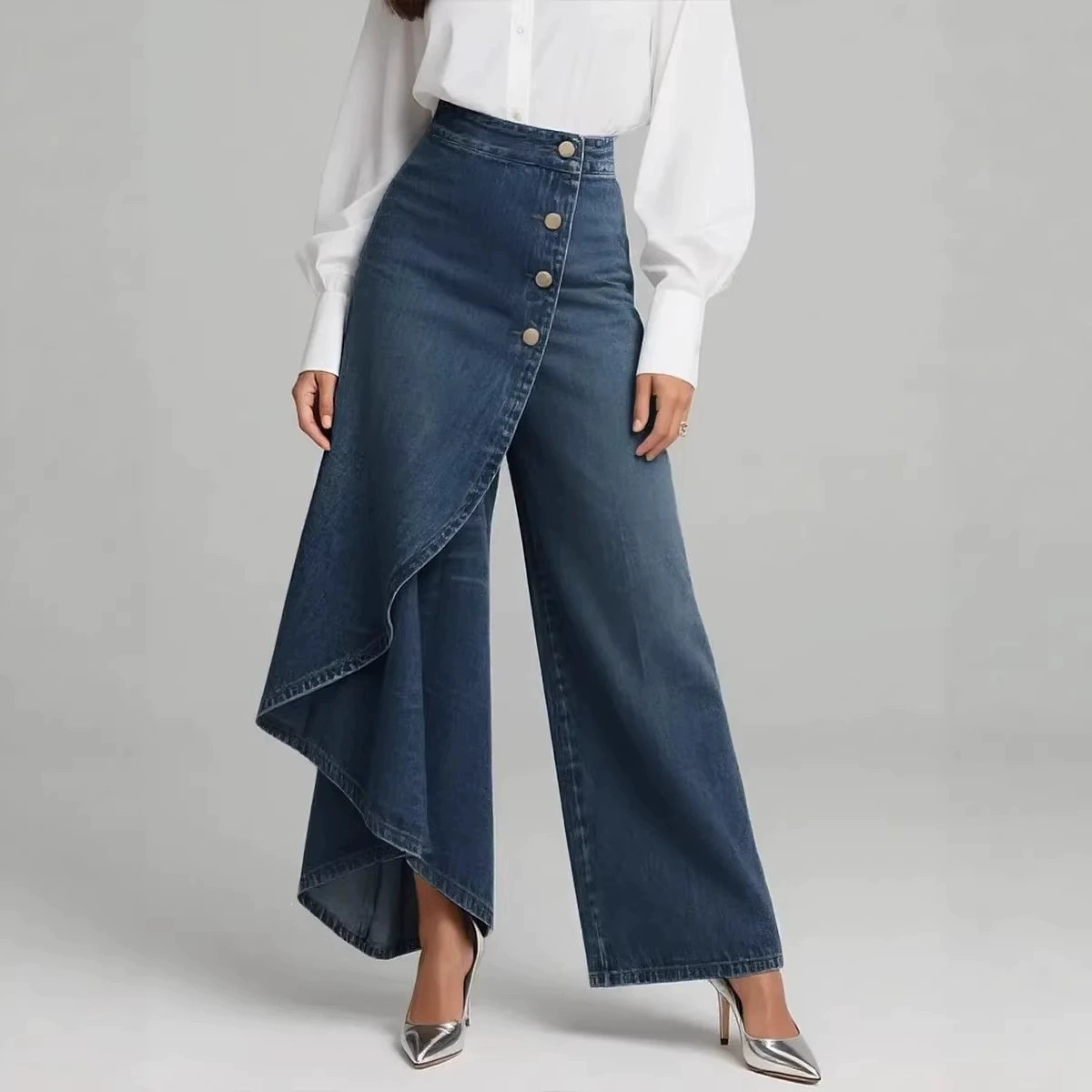 Long Hem High Waist Multi-Button Jeans thumbnail 3