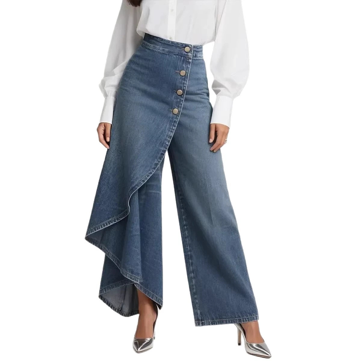 Long Hem High Waist Multi-Button Jeans thumbnail 5