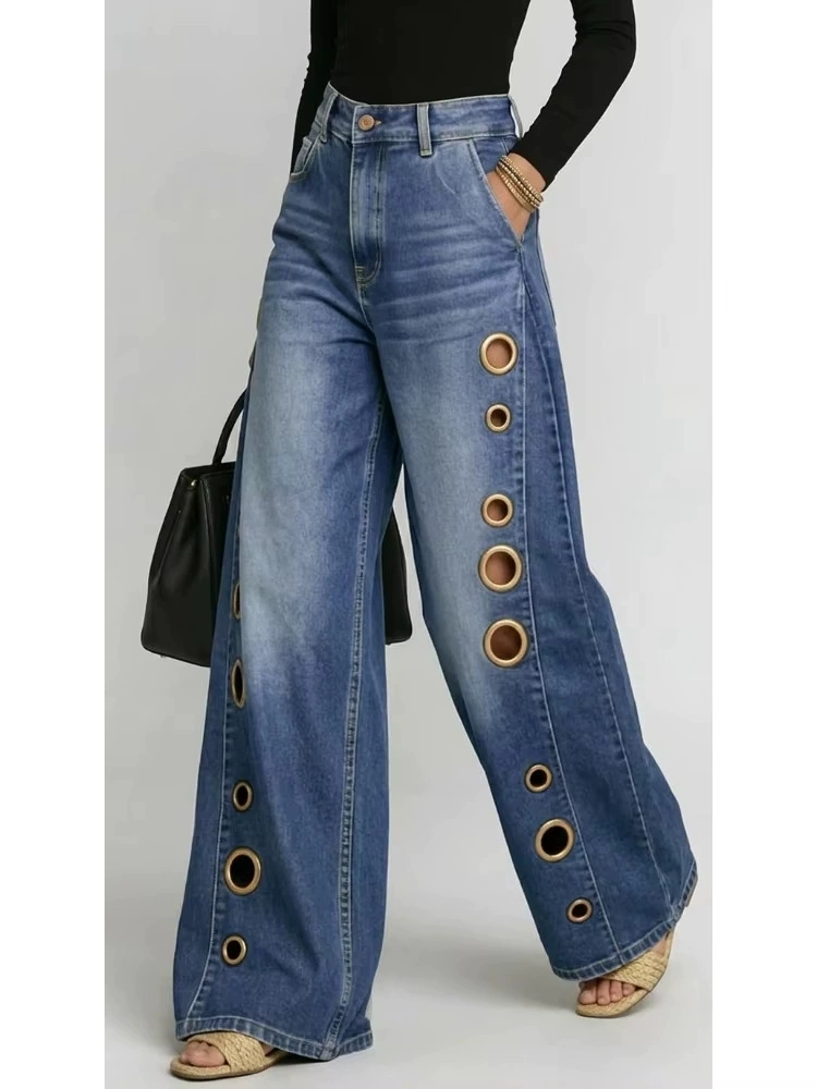 Metal Eyelet High Waist Wide Leg Jeans thumbnail 3