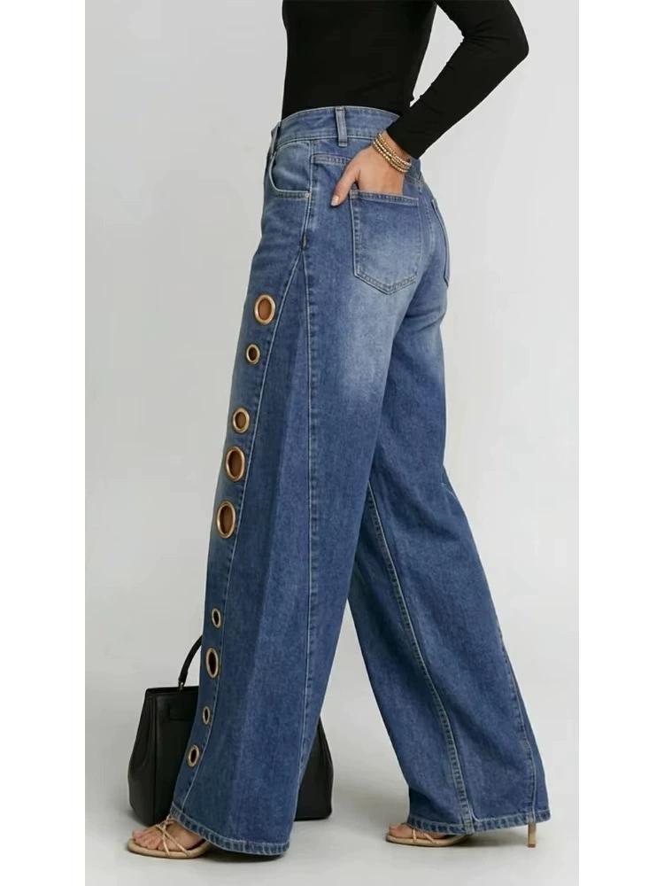 Metal Eyelet High Waist Wide Leg Jeans thumbnail 4