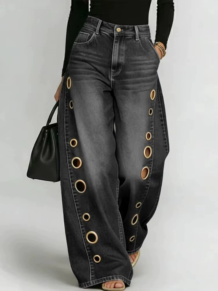 Metal Eyelet High Waist Wide Leg Jeans thumbnail 5