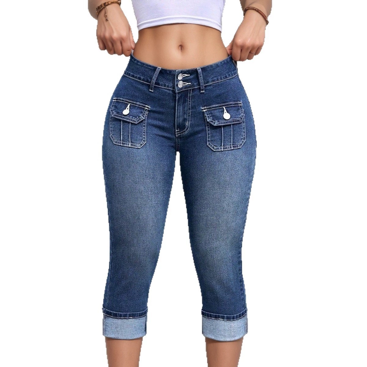 Cargo Pocket Cropped Straight Jeans thumbnail 5