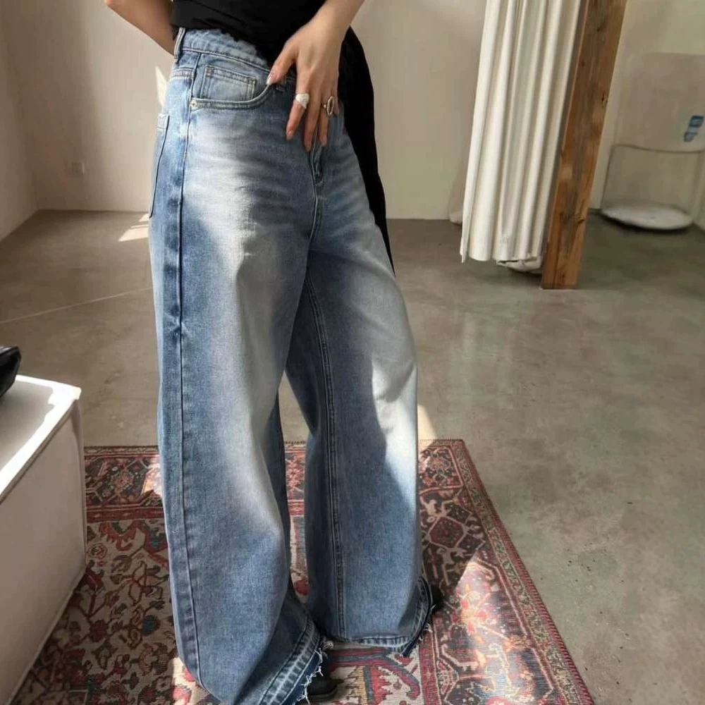 Washed Whisker Raw Hem Straight Jeans thumbnail 3
