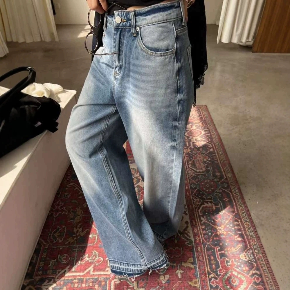 Washed Whisker Raw Hem Straight Jeans thumbnail 4