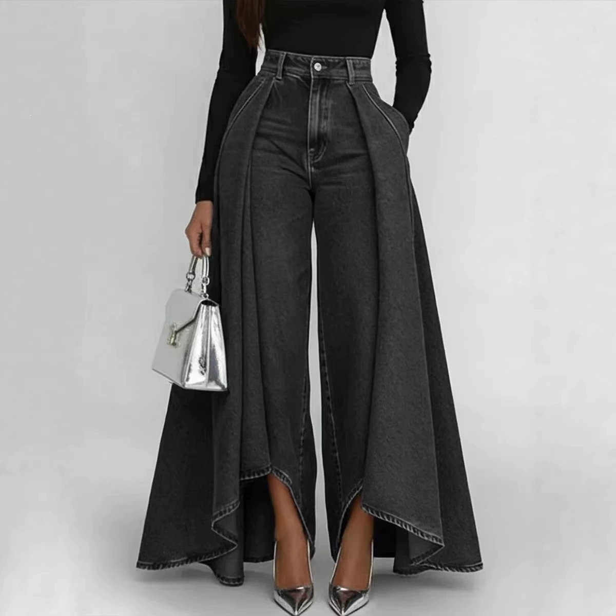 Whisker High Waist Pleated Wide Leg Jeans thumbnail 2