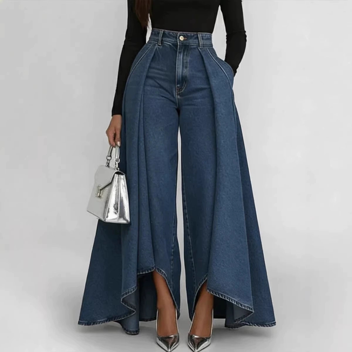 Whisker High Waist Pleated Wide Leg Jeans thumbnail 3