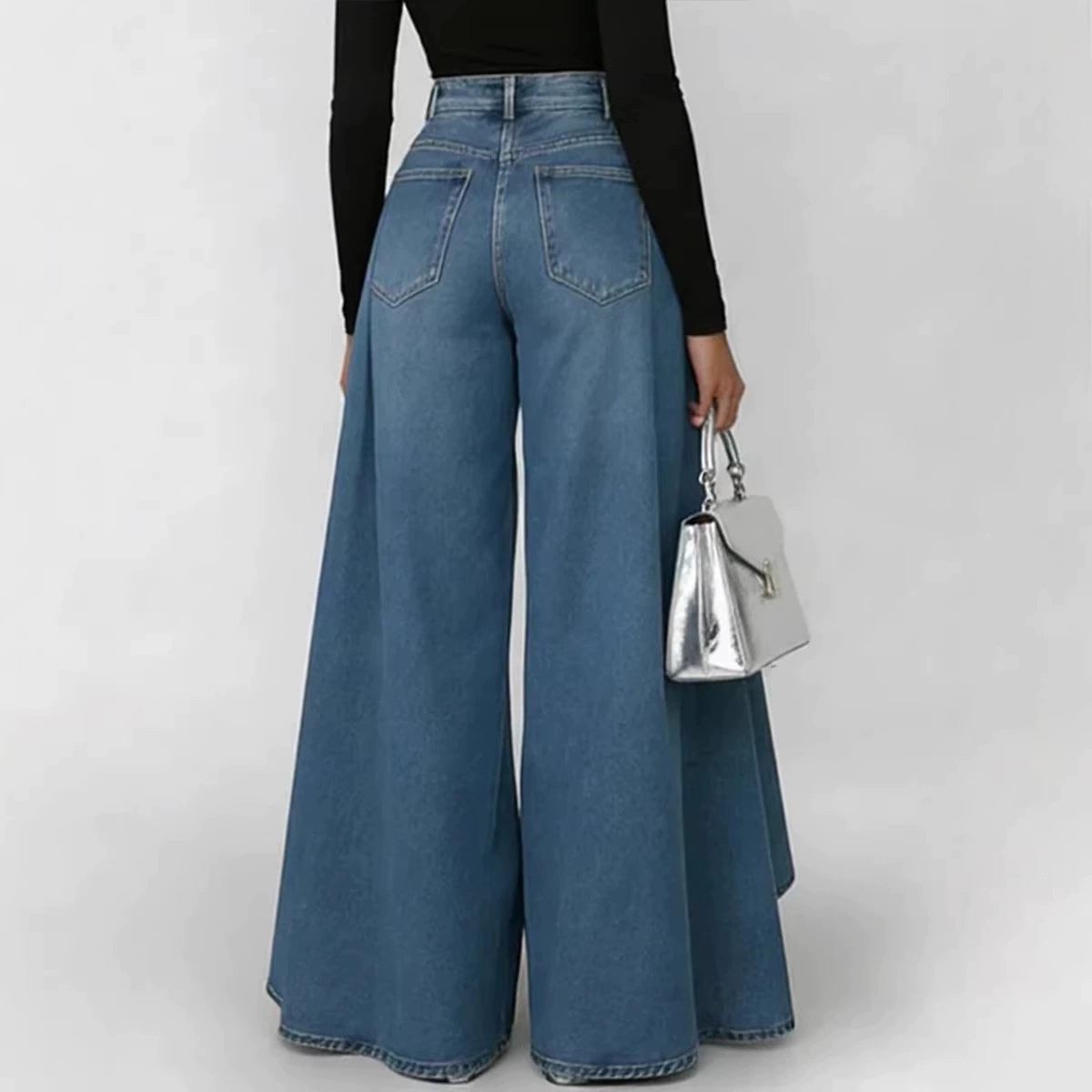 Whisker High Waist Pleated Wide Leg Jeans thumbnail 4