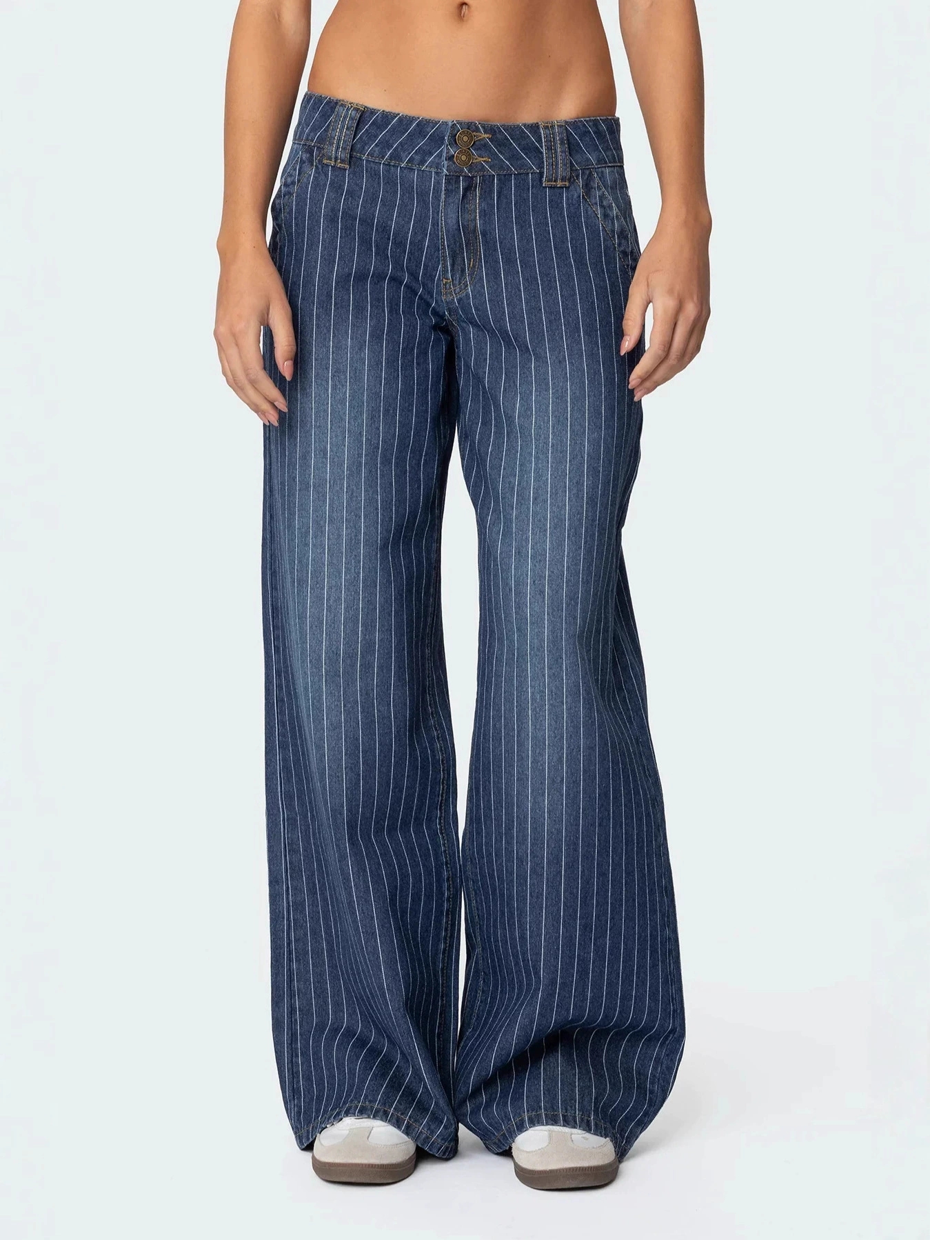 Blue Stripe Wide Leg Straight Jeans