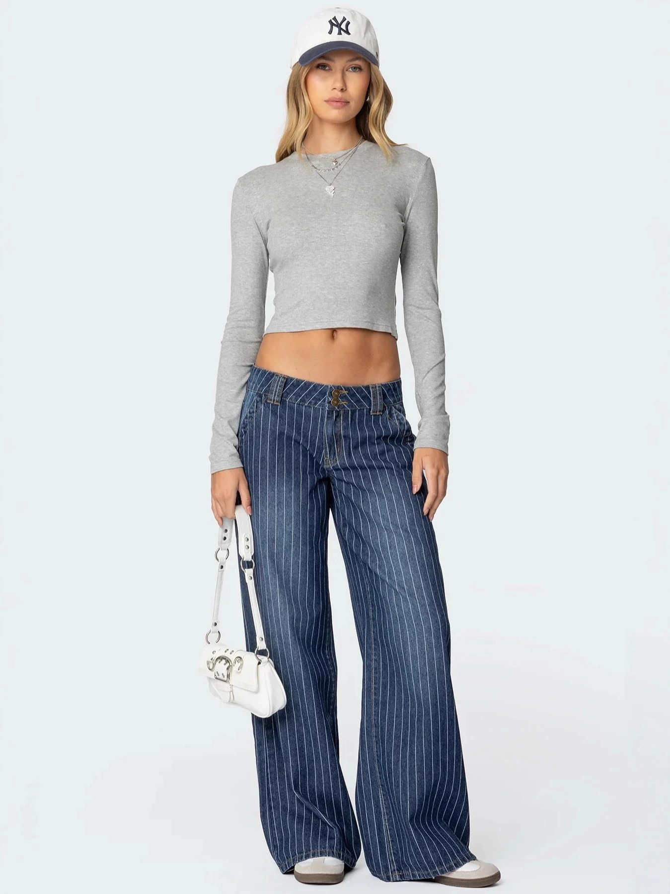 Blue Stripe Wide Leg Straight Jeans thumbnail 4